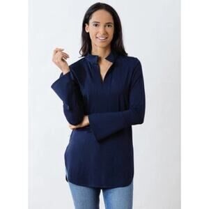 Dudley Stephens India Bell Sleeve Navy Blue Long Sleeve Blouse Stretchy Medium